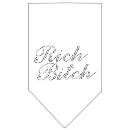 Rich Bitch Rhinestone Bandana White Large